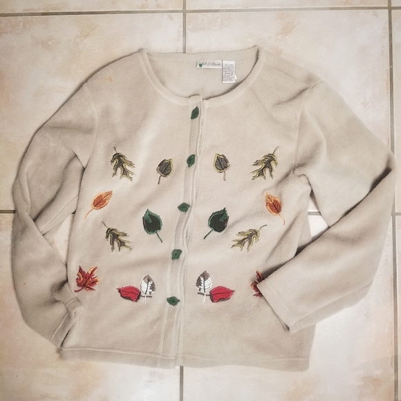 Fleece Autumn Ugly Sweater Medium Leaves Tan - Picture 3 of 4
